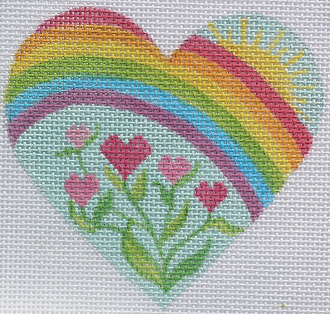 OM-19 Mini Heart – Rainbow w/ Heart Flowers – multi on light aqua - TS