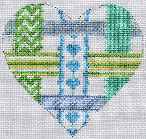 OM-26 Mini Heart – Woven Ribbons – bright blues & greens - TS