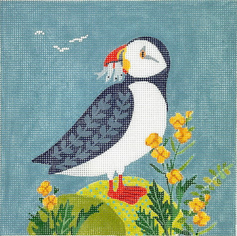 KH-PL-33 Klara Hawkins – Puffin w/ Fish & Buttercups      - TS