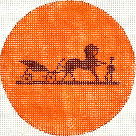 INSMC-109 4” Round – Hermès Calèche Logo – brown on orange        - TS
