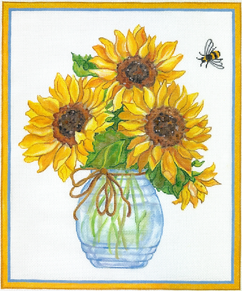 SER-PL-17 Sally Eckman Roberts – Sunflowers in Glass Vase w/ Bee     - TS