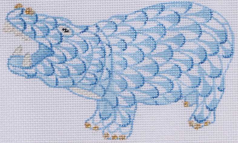 OM-176 Mini Herend-style Hippo – blue w/ gold - TS