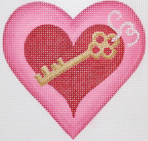 OM-252 Valentine Mini Heart – Heart With Key & Ribbon – pinks, red, silver & gold  - TS