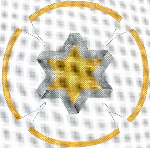 KIP-05 Kippah – Star of David – golds & silvers on white  - TS