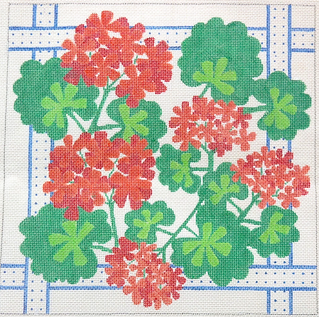 PL-72 Geraniums Square w/ Ribbons – reds & greens w/ blues - TS
