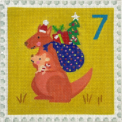 KH-PL-07 Klara Hawkins – Advent Stamp #7 – Kangaroo w/ Baby & Toy Sack      - TS