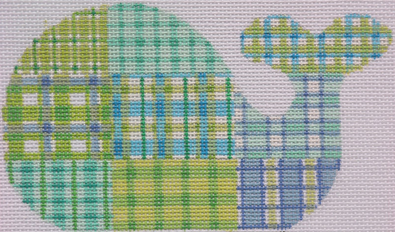 OM-01 Lg. Mini – Madras Patchwork Whale – blues & greens - TS