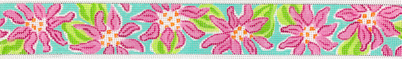 BL-87 Belt – Lilly-inspired Dahlias – hot pinks & limes on turquoise   - TS