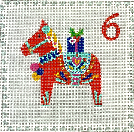 KH-PL-06 Klara Hawkins – Advent Stamp #6 – Dala Horse w/ Gift      - TS