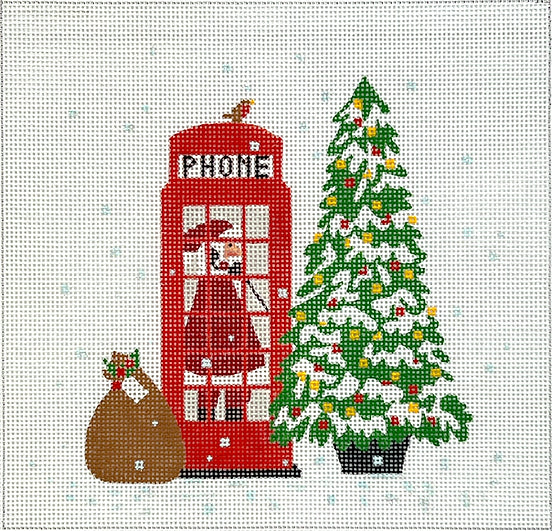 KH-PL-28 London Christmas - Santa in Phone Booth w/Tree