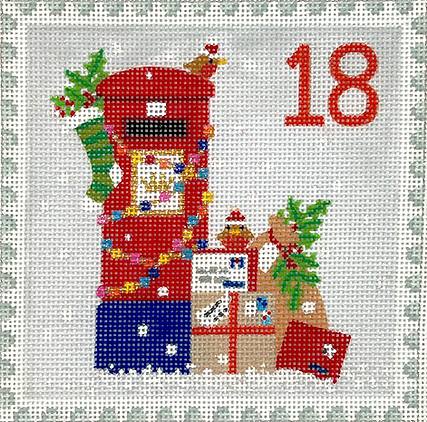 KH-PL-18 Klara Hawkins – Advent Stamp #18 – English Letter Box w/ Gifts      - TS
