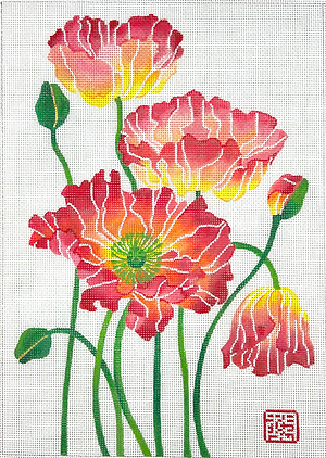 GM-PL-01 Gabby Malpas – Poppies #1 – reds, corals, oranges, yellows & greens       - TS