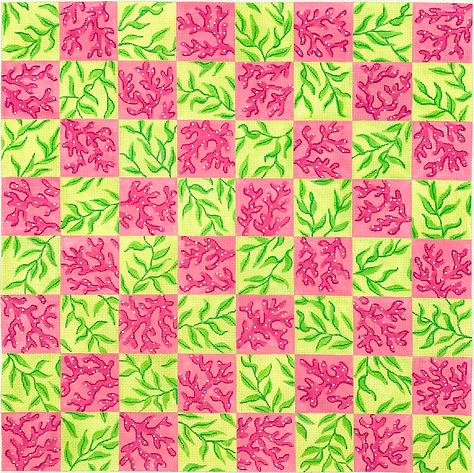 CHB-04 Chess/Checkers Board – Lilly-inspired Coral & Vines – pinks & greens      - TS