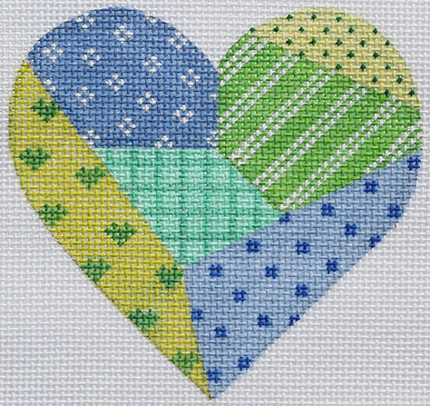 OM-24 Mini Heart – Patchwork – bright blues & greens - TS
