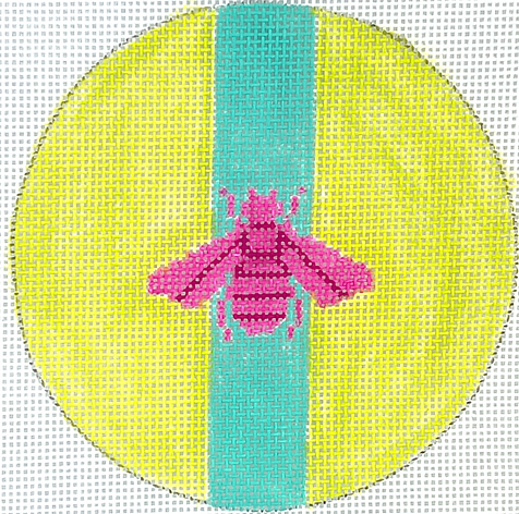 INSMC-104 4” Round – Gucci Bee in Mod Colors – hot pink w/ turquoise stripe on citron green   - TS