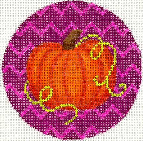 OM-404 Halloween Mini – Pumpkin w/ Vines on Purple Zigzag Background       - TS