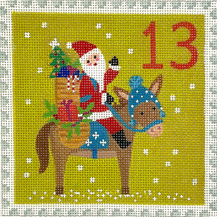 KH-PL-13 Klara Hawkins – Advent Stamp #13 – Santa on Donkey      - TS