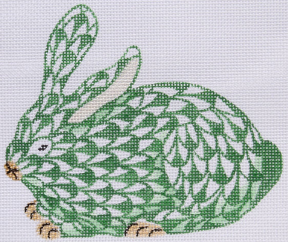OM-148 Mini Herend-style Crouching Bunny – emerald w/ gold - TS