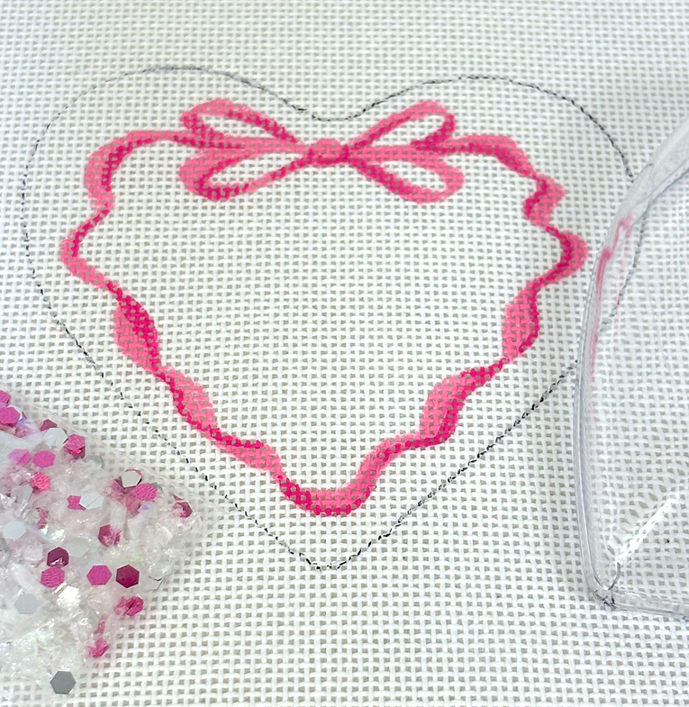 OMD-58 Heart Mini w/Clear Dome Cover & Confetti - Pink Ribbon with Monogram Space