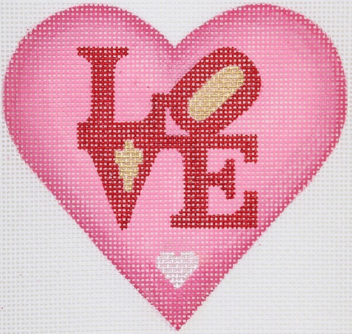 OM-255 Valentine Mini Heart – Robert Indiana Style LOVE – pinks, red, silver & gold    - TS