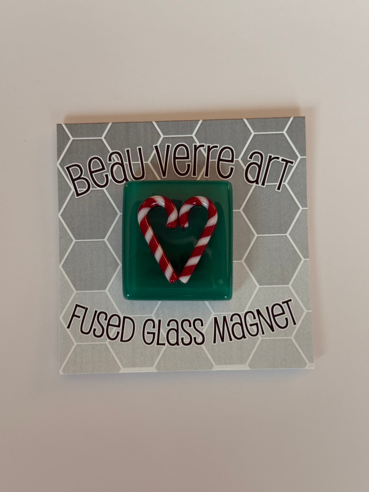 Candy Cane Heart Fused Glass Needleminder - MKT