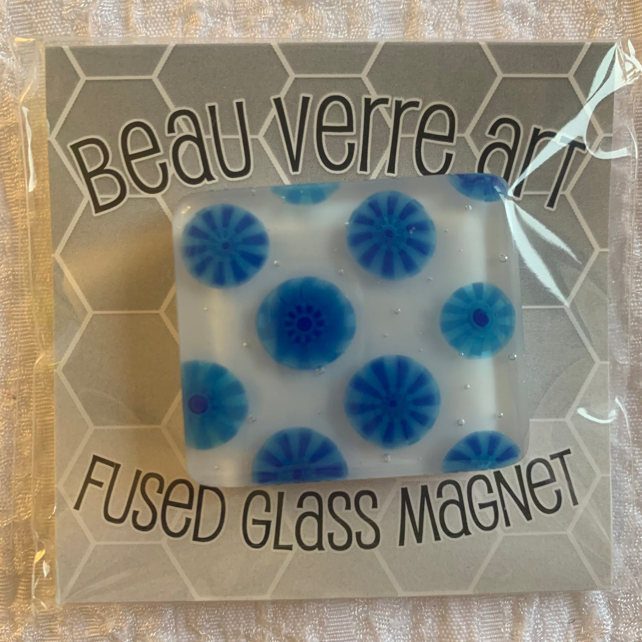 Blue Circles on White Fused Glass Needleminder