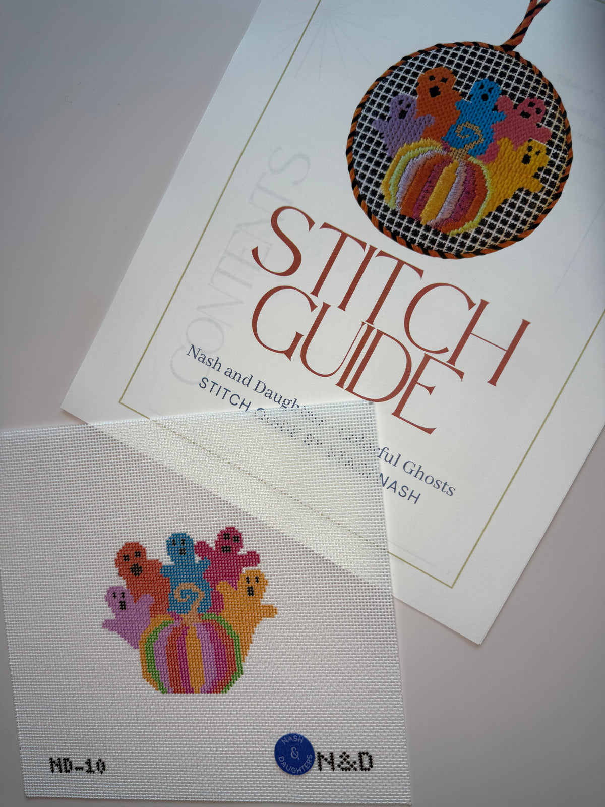 ND-10 Colorful Ghosts with Pumpkin Canvas and Stitch Guide - MKT