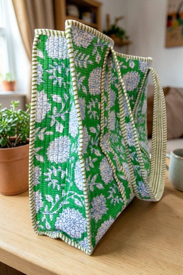 Green Floral Patterned Tote Bag