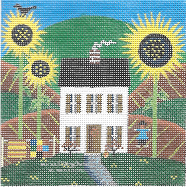 MCFS01 - Folk Art Square: White House w/ Sunflowers - TS