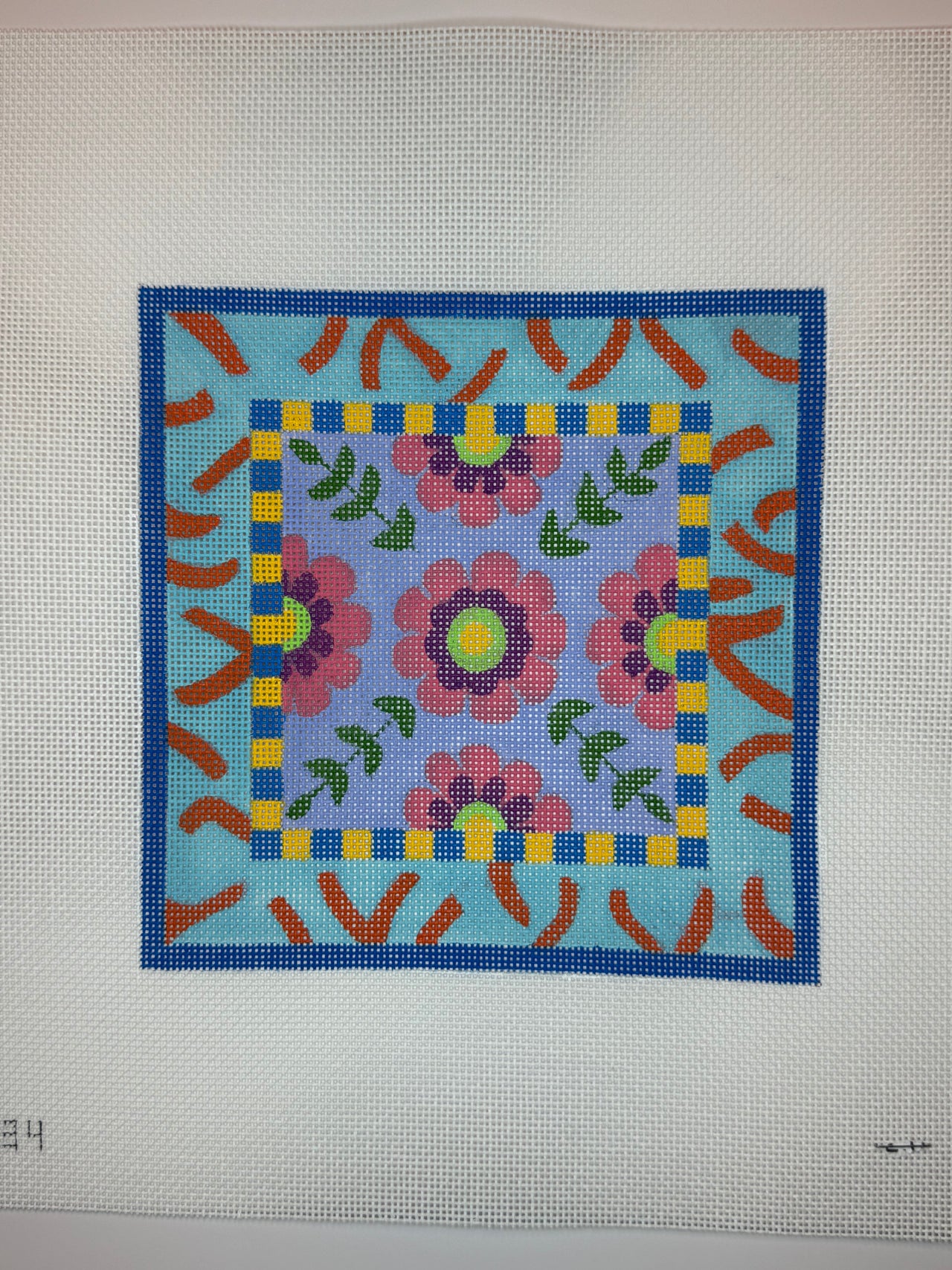 8034 Blue and Orange Floral Medallion Square - MKT