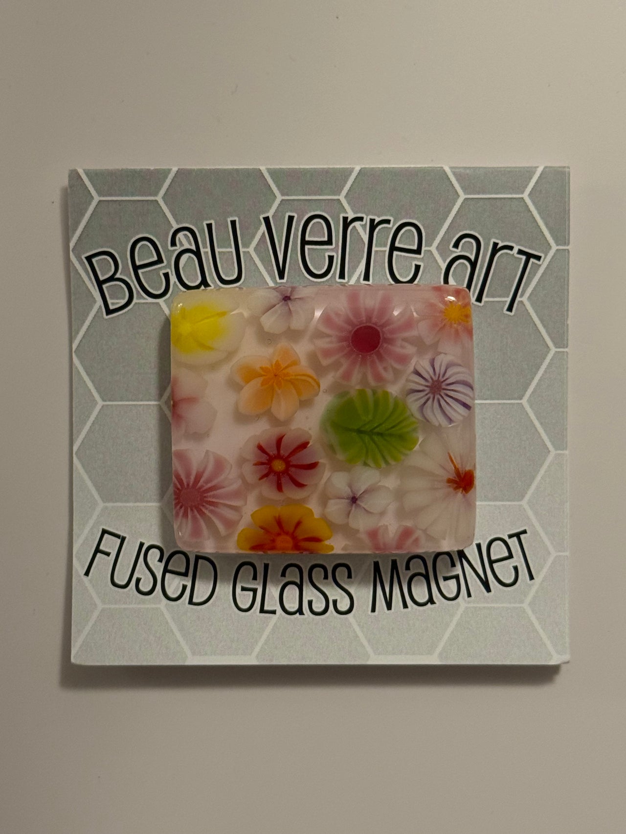 Flattened Murrini Floral Fused Glass Needleminder - MKT