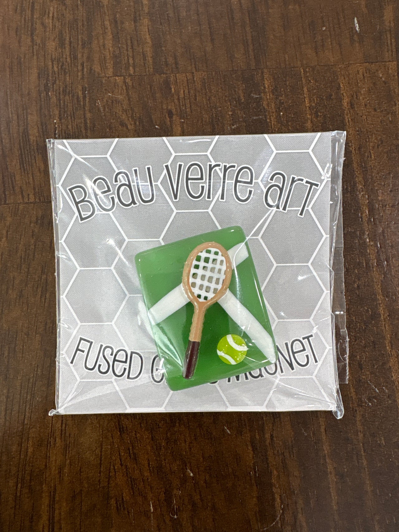 Tennis Racket and Ball Fused Glass Needleminder