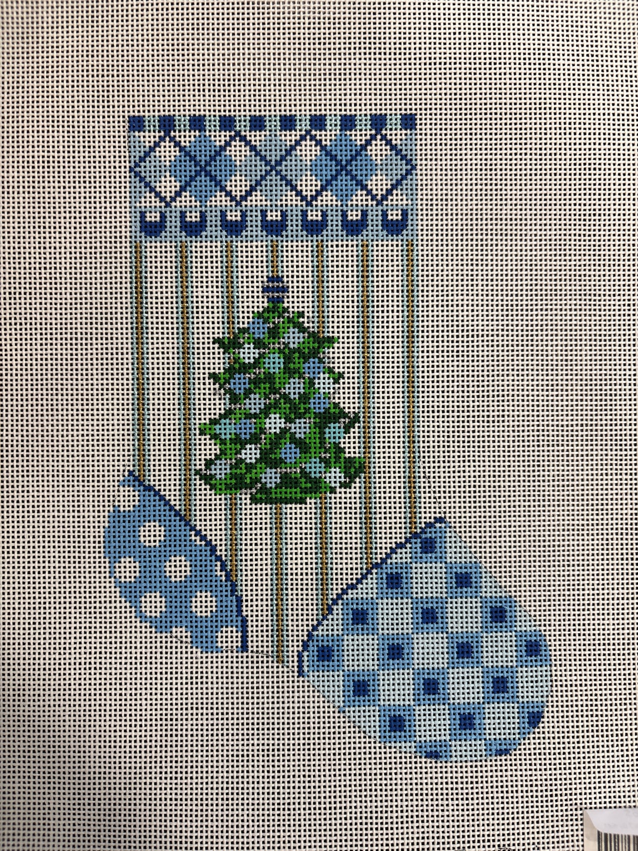 KPS-10 Christmas Mini Sock with Blue Stripes and Tree