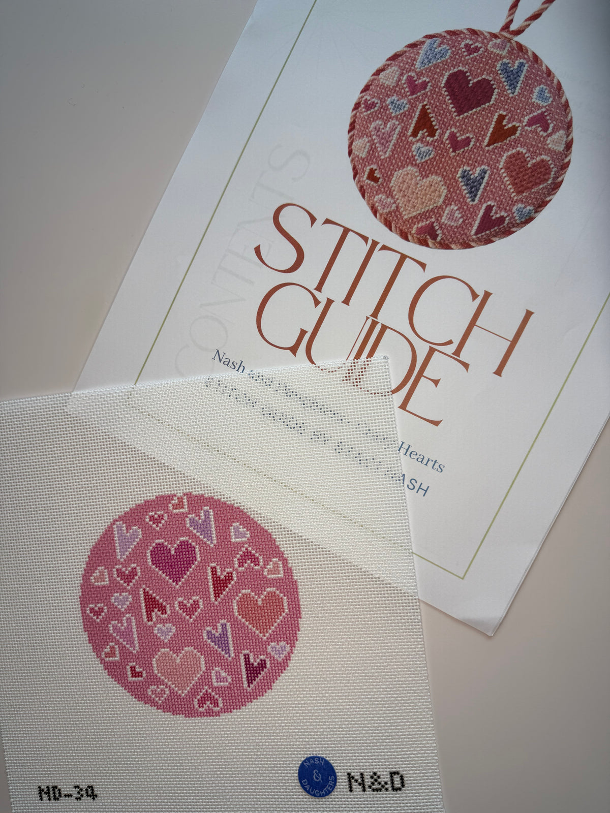 ND-34 Crazy Hearts Round Canvas and Stitch Guide - MKT