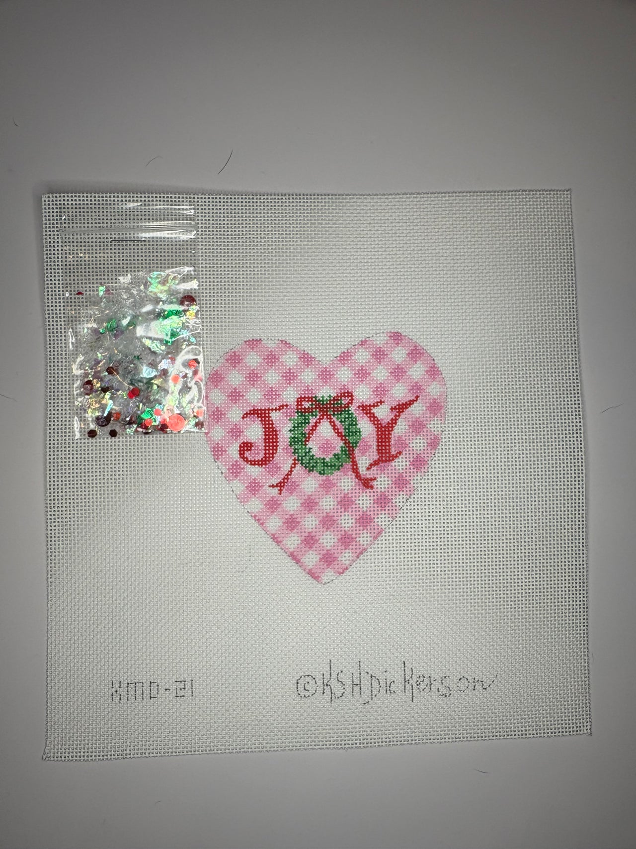 OMD-21 Joy on Pink Gingham with Glitter and Heart Dome