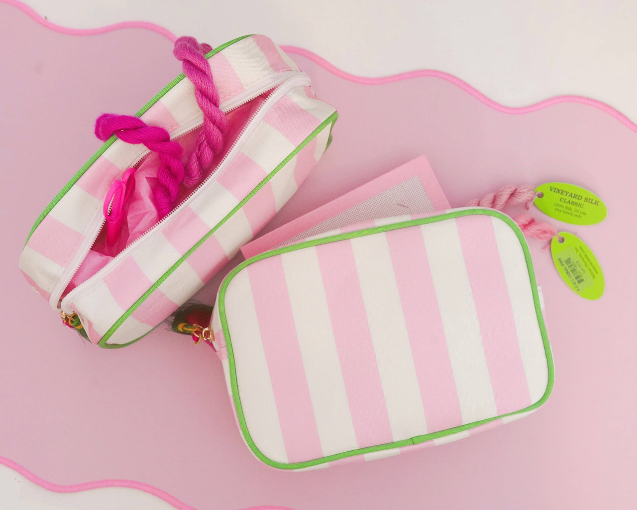 Pink Striped Needlepoint Accessories Zip Pouch