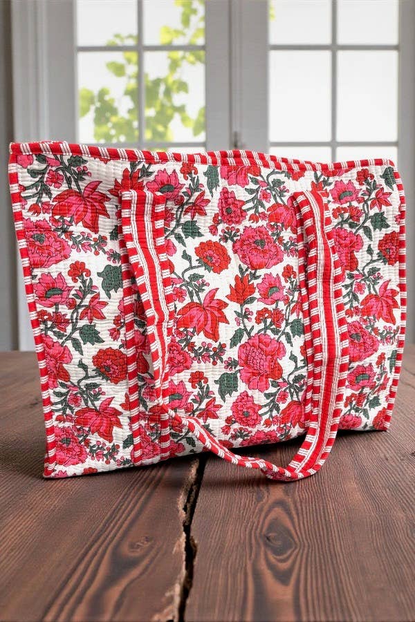 Poppy Pink Floral Tote Bag