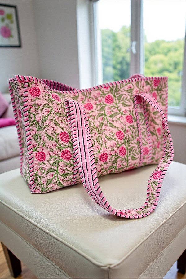 Pink Floral Patterned Tote Bag