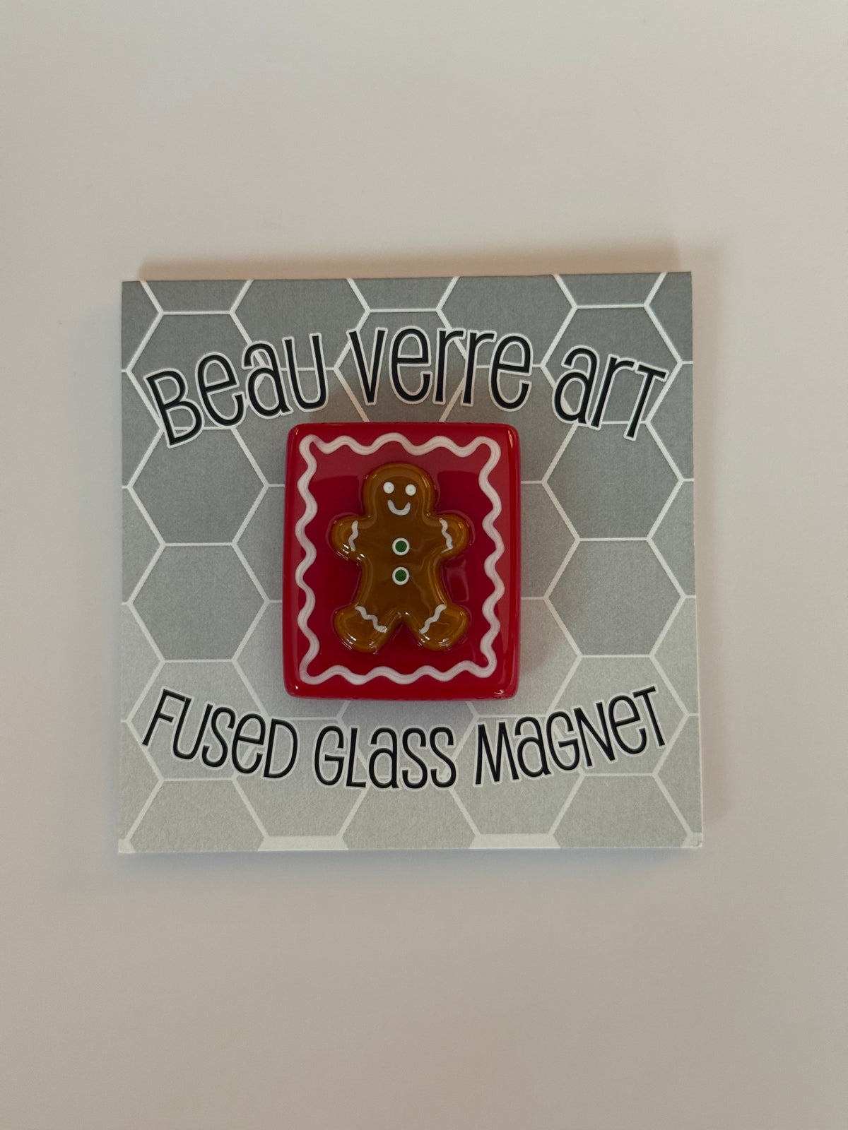 Gingerbread Man on Red Fused Glass Needleminder - MKT