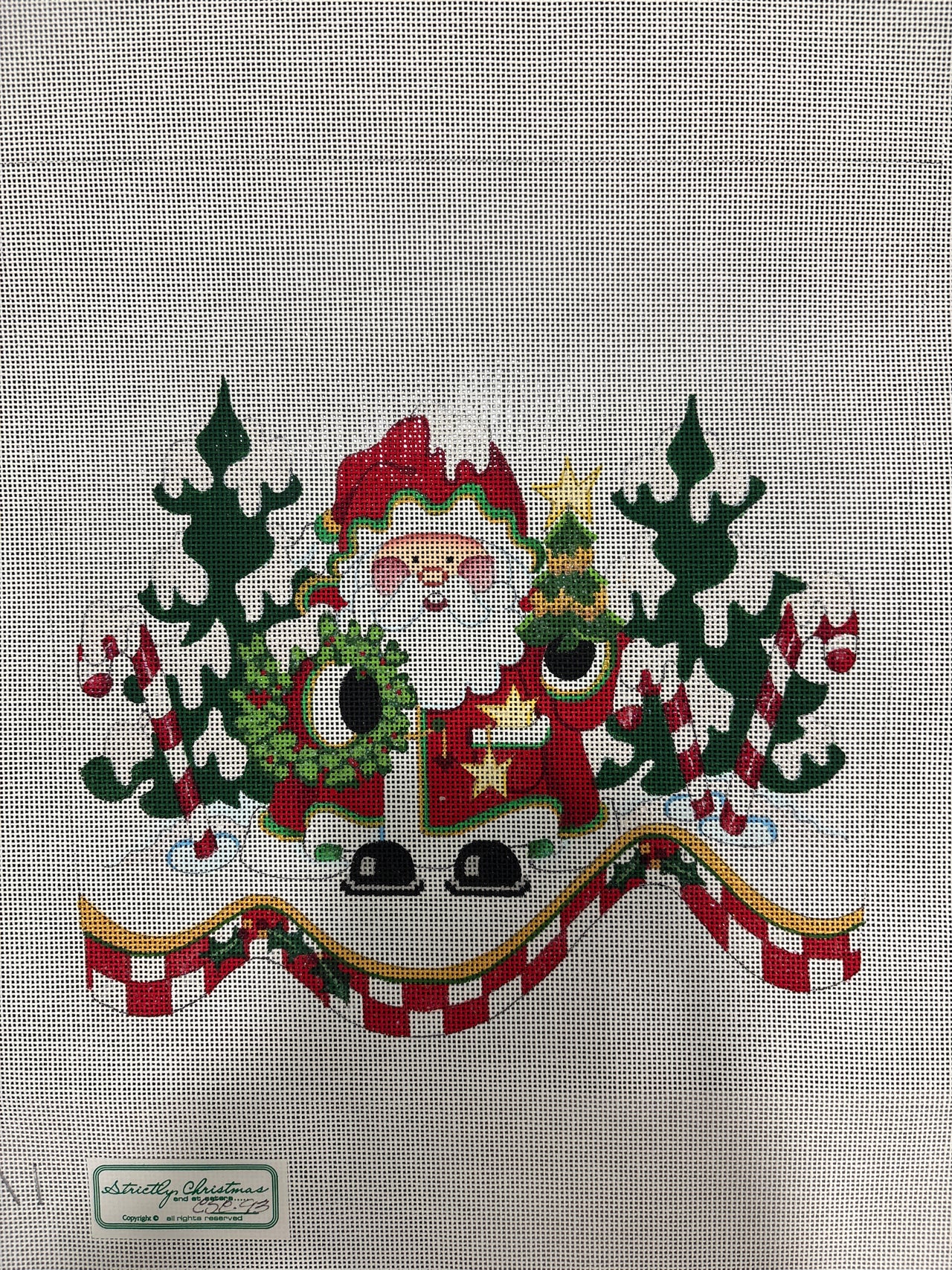 CSC-93 Stocking cuff - Santa Holding Wreath and Tree