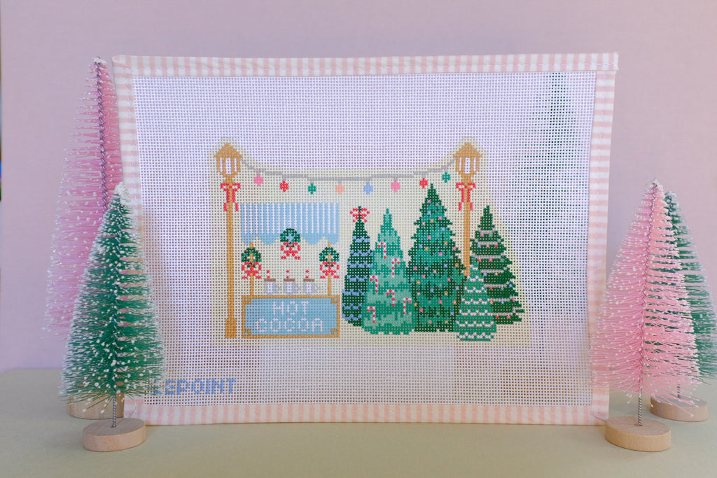 Christmas Village Tree Lot Canvas + Stitch Guide - Le Point Christmas Village