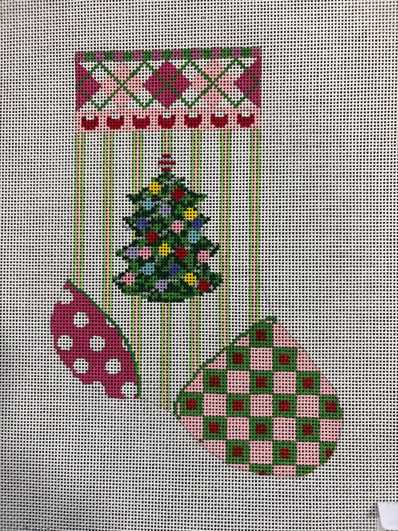 KPS-9 Christmas Mini Sock with Pink Stripes and Tree