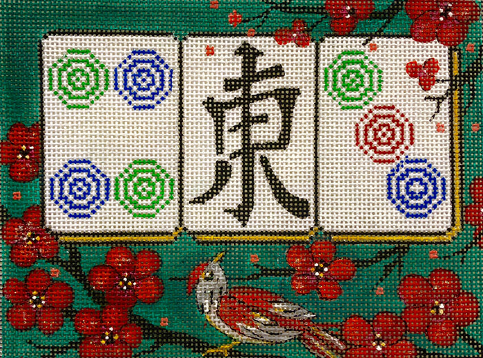 AP2974 Cherry Blossom on Green Mahjongg 8x6"