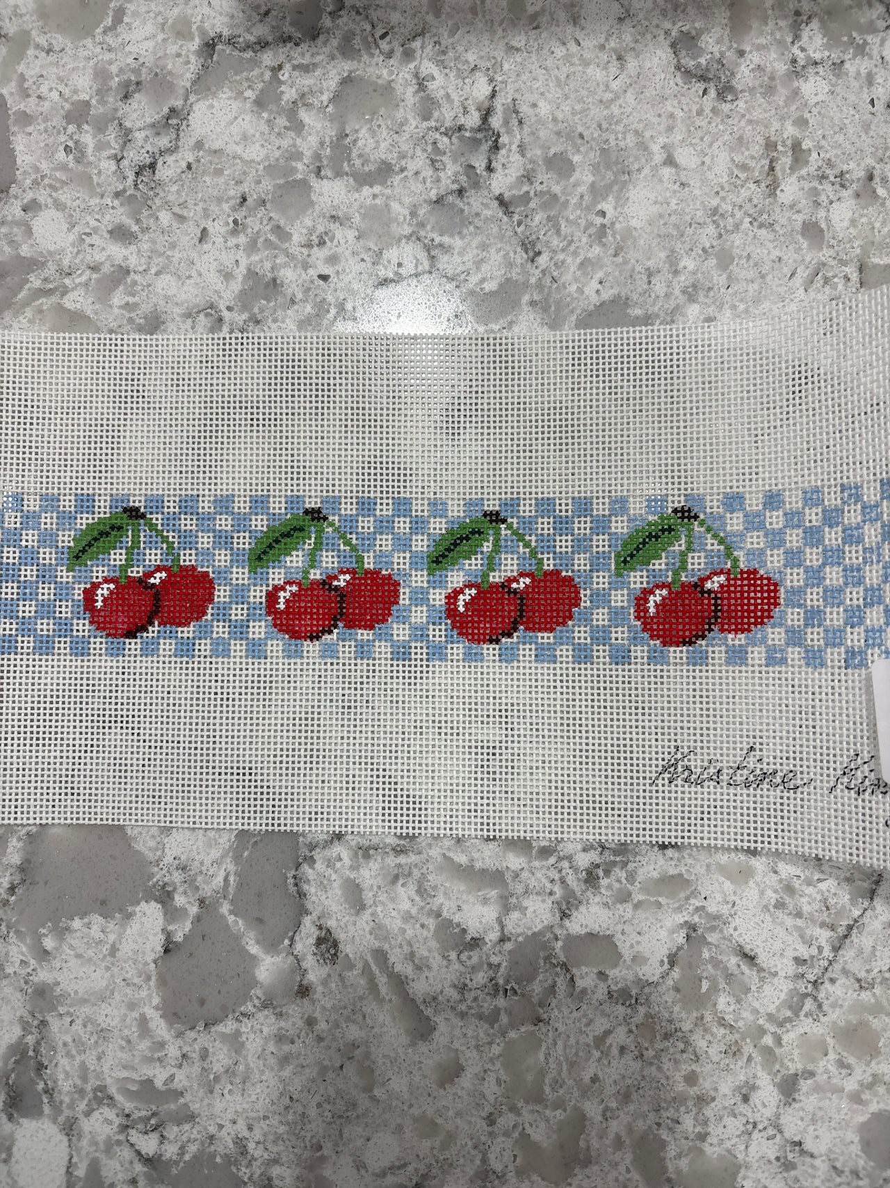 KKF09A Cherries on Blue White Checks Fob