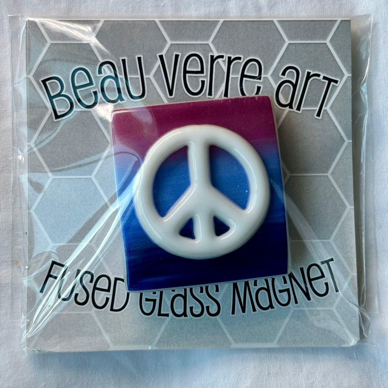 Peace Sign on Purples Fused Glass Needle Minder