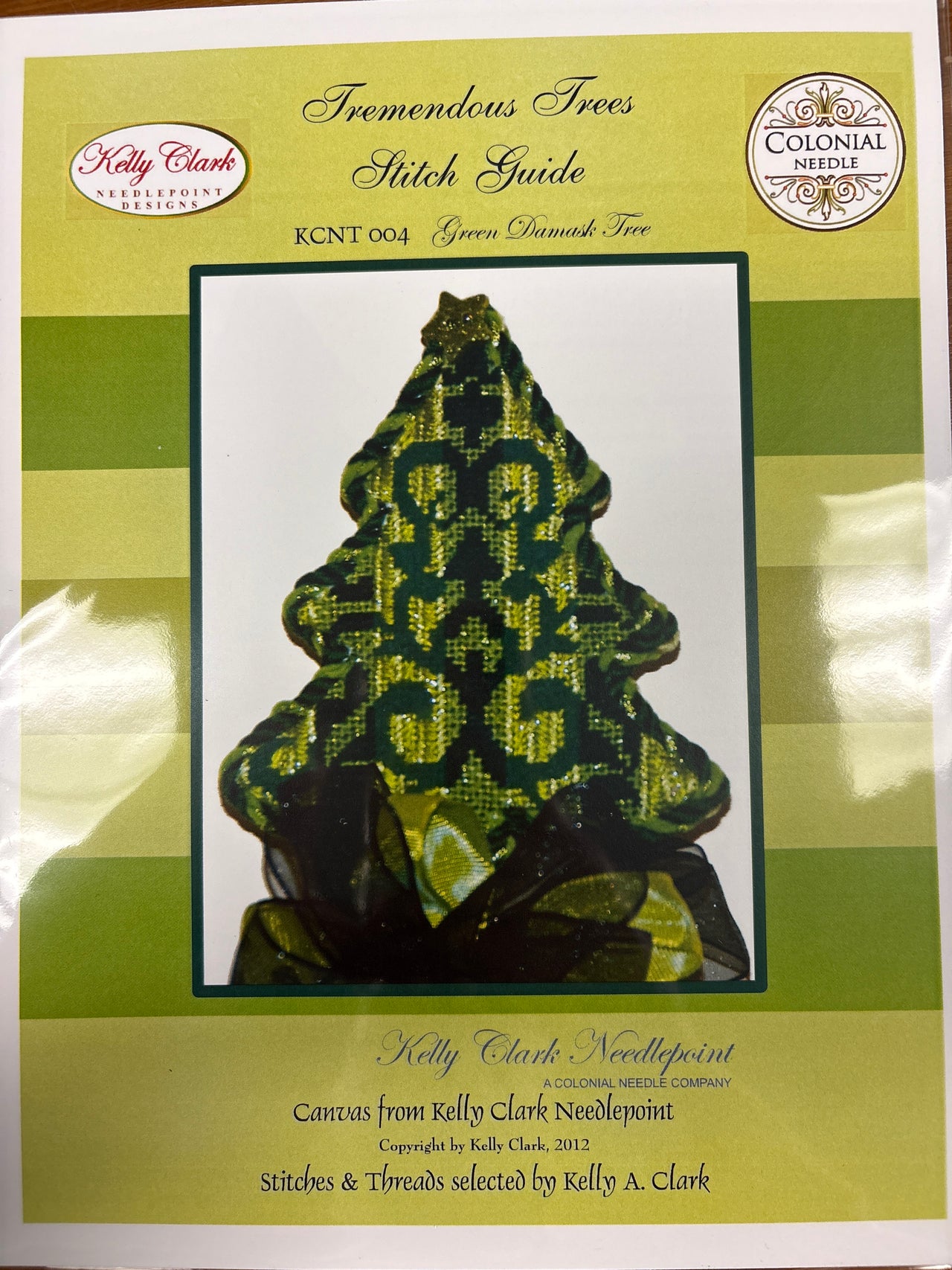 KC-KCNT004 SG Chartreuse Damask Tree Stitch Guide - TS