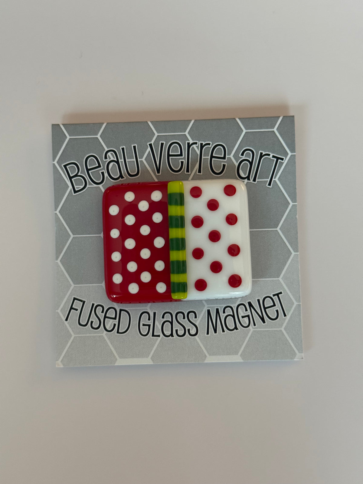 Red, White Dot with Green Fused Glass Needleminder - MKT