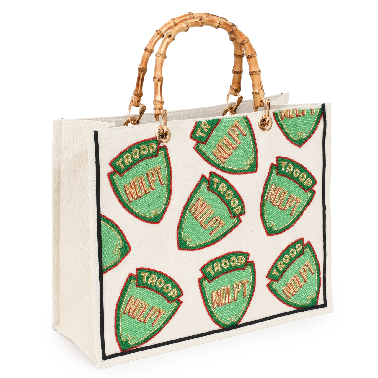 Troop NDLPT Green Multi Tote Bag with Bamboo Handles