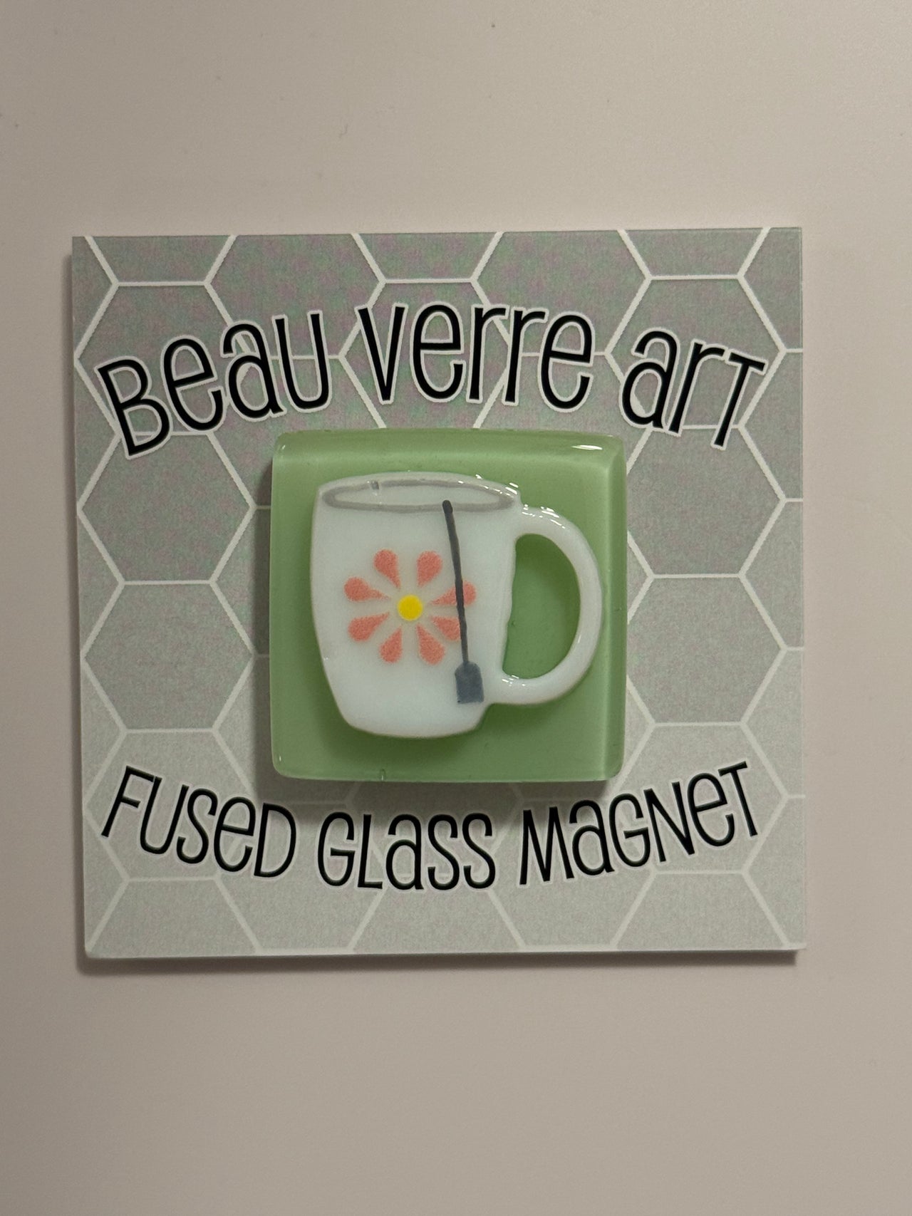 Pink Daisy Teacup Fused Glass Needleminder - MKT