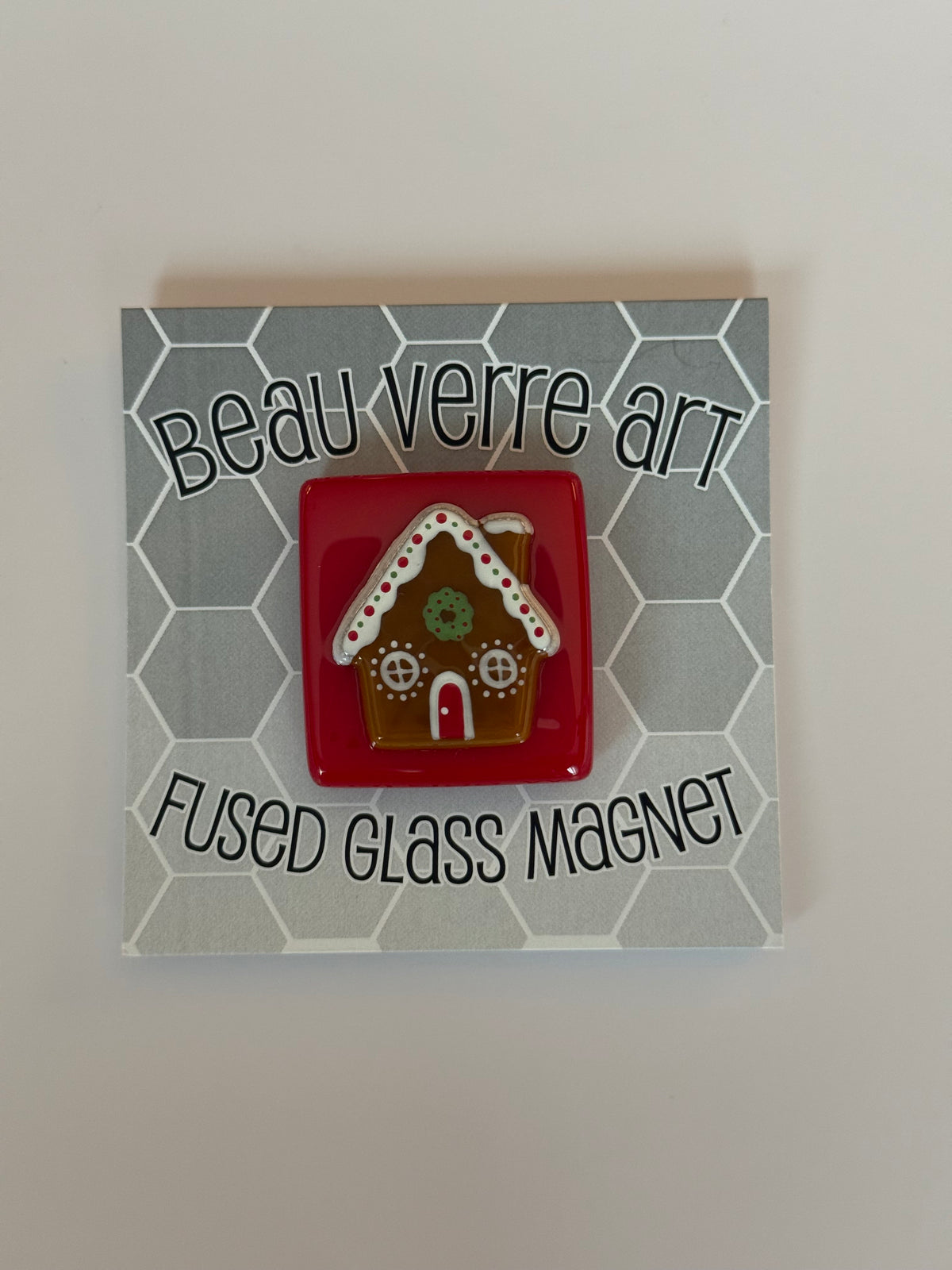Gingerbread House on Red Fused Glass Needleminder - MKT